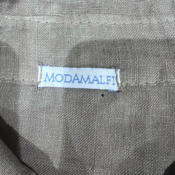 Modamalfi Made In Italy 100% Linen Button Front Shirt Dress Taupe Grey M/L - Picture 2 of 9
